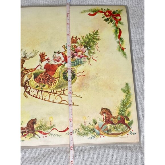 4 Vinyl Christmas Placemats Giordano Santa Sleigh Reindeer Reversible 1970s - Picture 9 of 10